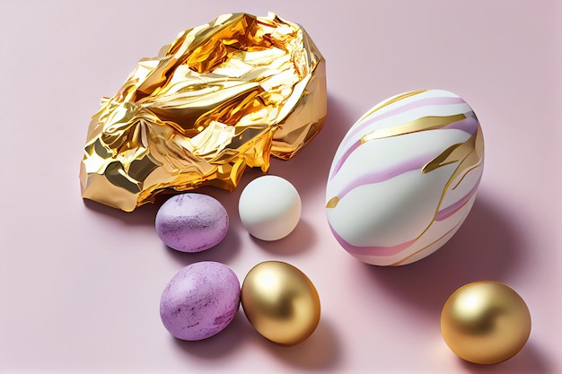 Яйцо с золотой фольгой, обернутое вокруг него золотой фольгой, и яйцо, обернутое золотой фольгой.