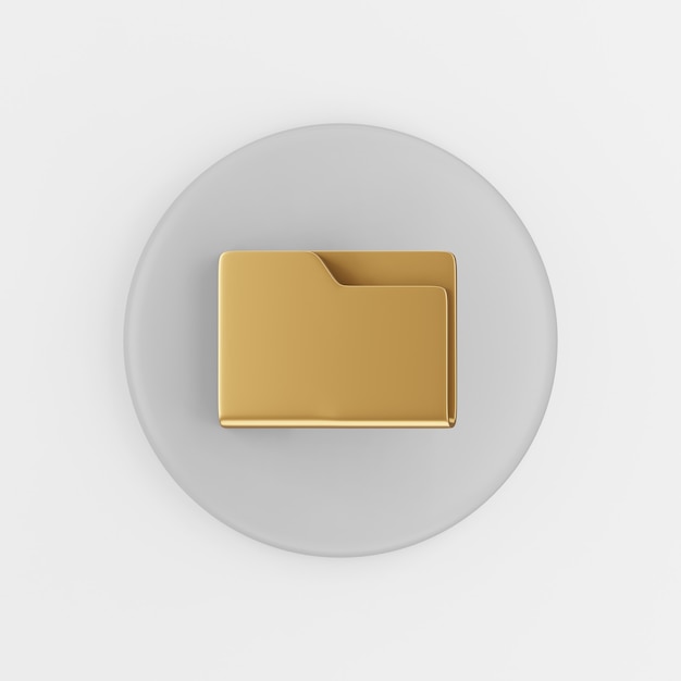Золотая иконка папки в плоском стиле. 3D-рендеринг серой круглой кнопки, элемент интерфейса ui ux.