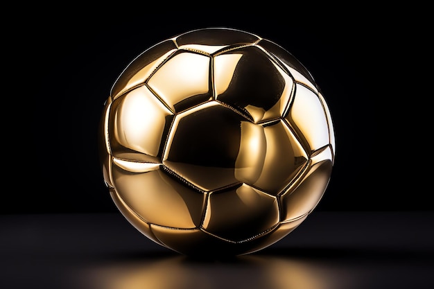 Foto una palla da calcio d'oro su una superficie nera