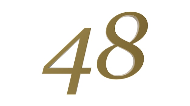 Gold fortyeight number 48 3d illustration rendering