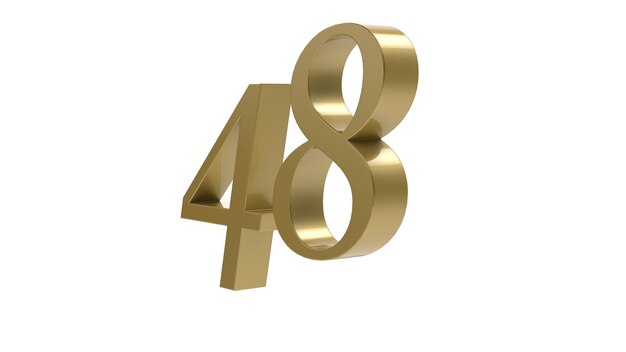 Gold fortyeight number 48 3d illustration rendering