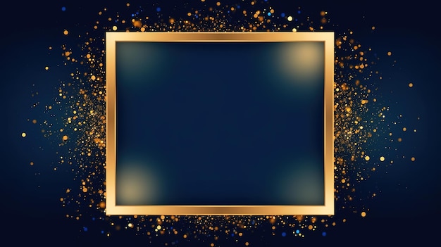 Photo gold frame on a dark background with confetti