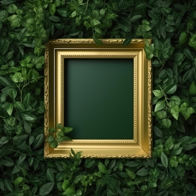 Gold frame on a Forest Green color wall or background