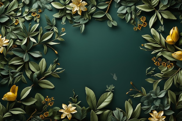 gold frame on fresh green foliage background