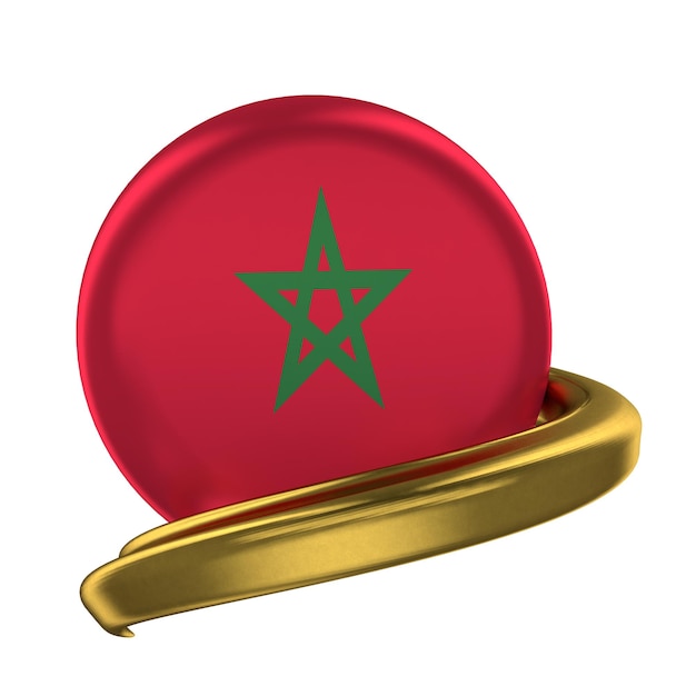 Золотая рамка и флаг Марокко на белом фоне 3d-рендеринга