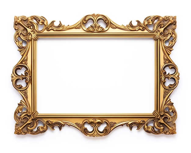 Gold frame for a picture in a classic baroque style on a white background Illustration Generative AI