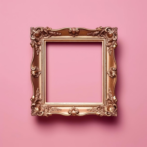 Gold frame on a Pink color wall or background