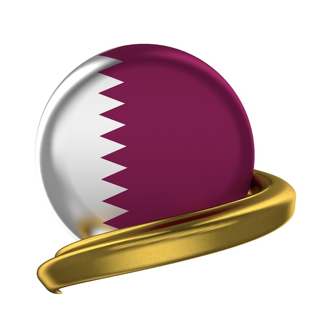 Gold frame and Qatar flag isolated on white background 3d rendering