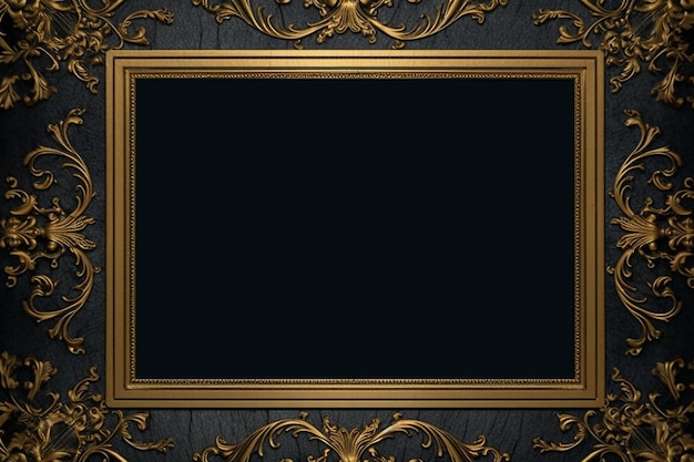 A gold frame with a black background and a gold frame with a floral design.