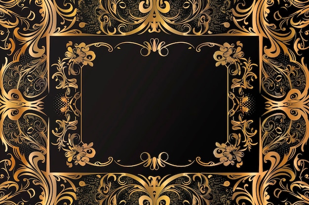 a gold frame with a black background with a gold border