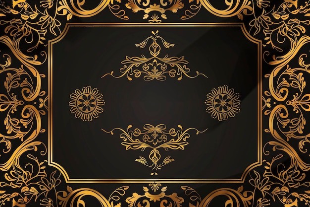 a gold frame with a black background with a gold floral pattern