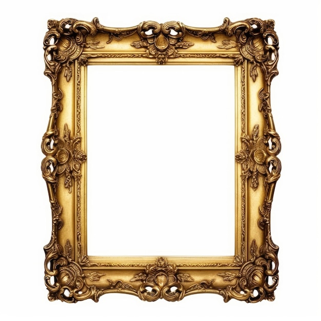 A gold frame with floral design on a white background