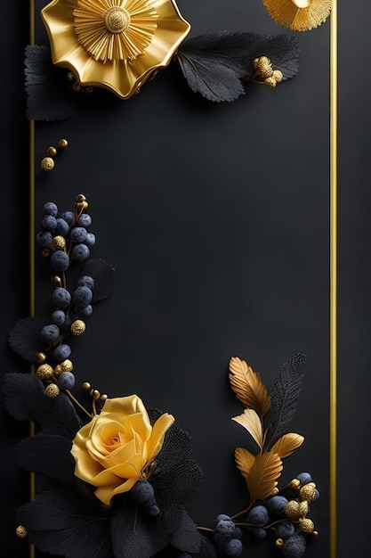 Photo a gold frame with flowers and leaves on the bottom generative ai