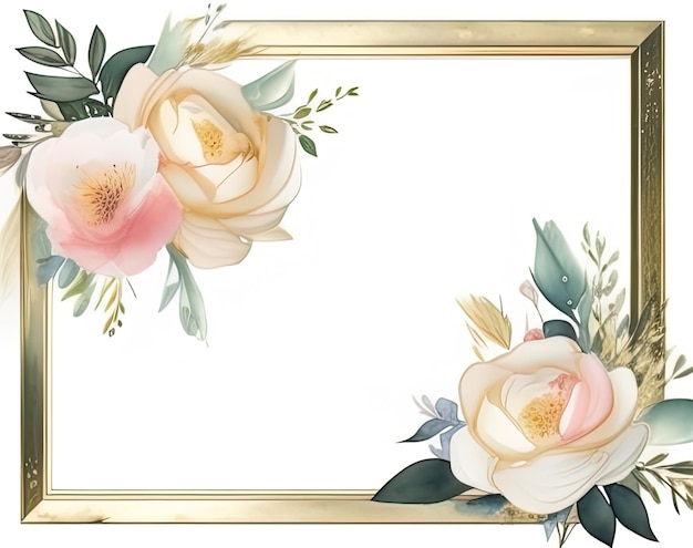 A gold frame with flowers and leaves on it.