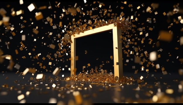 A gold frame with gold particles around it
