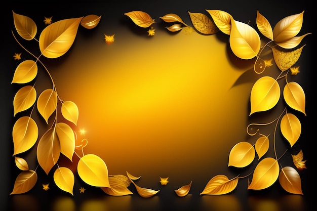 A gold frame with leaves on a black background