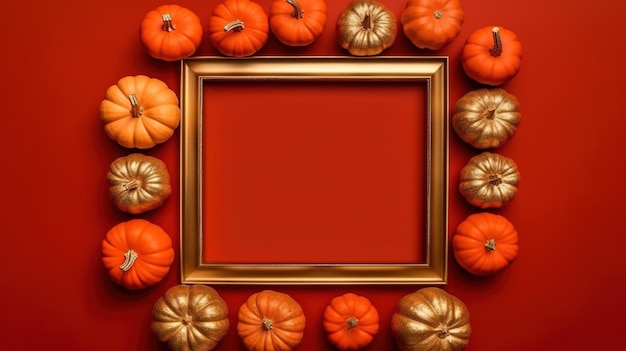 A gold frame with pumpkins on it