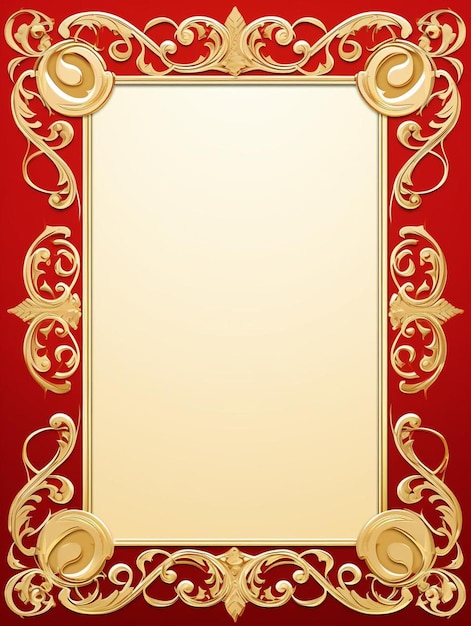 a gold frame with a red background with a gold design.