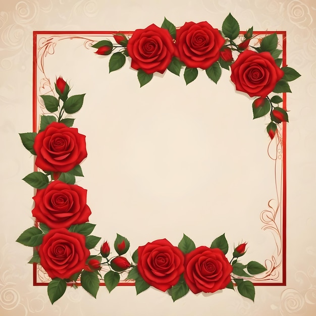 Photo a gold frame with red roses on it and a gold frame