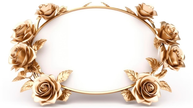 Gold frame with roses on a white background