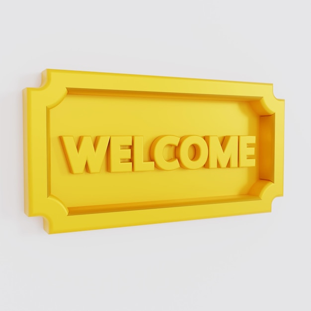 Photo gold frame with text welcome icon 3d rendering illustration isolated on white background.