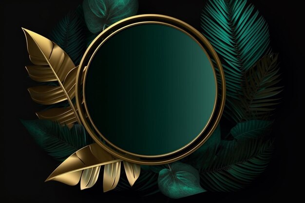 Gold Frame with Tropical Leaves Ai generative