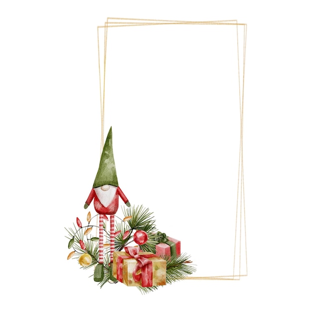 Photo gold frame with watercolour christmas elements