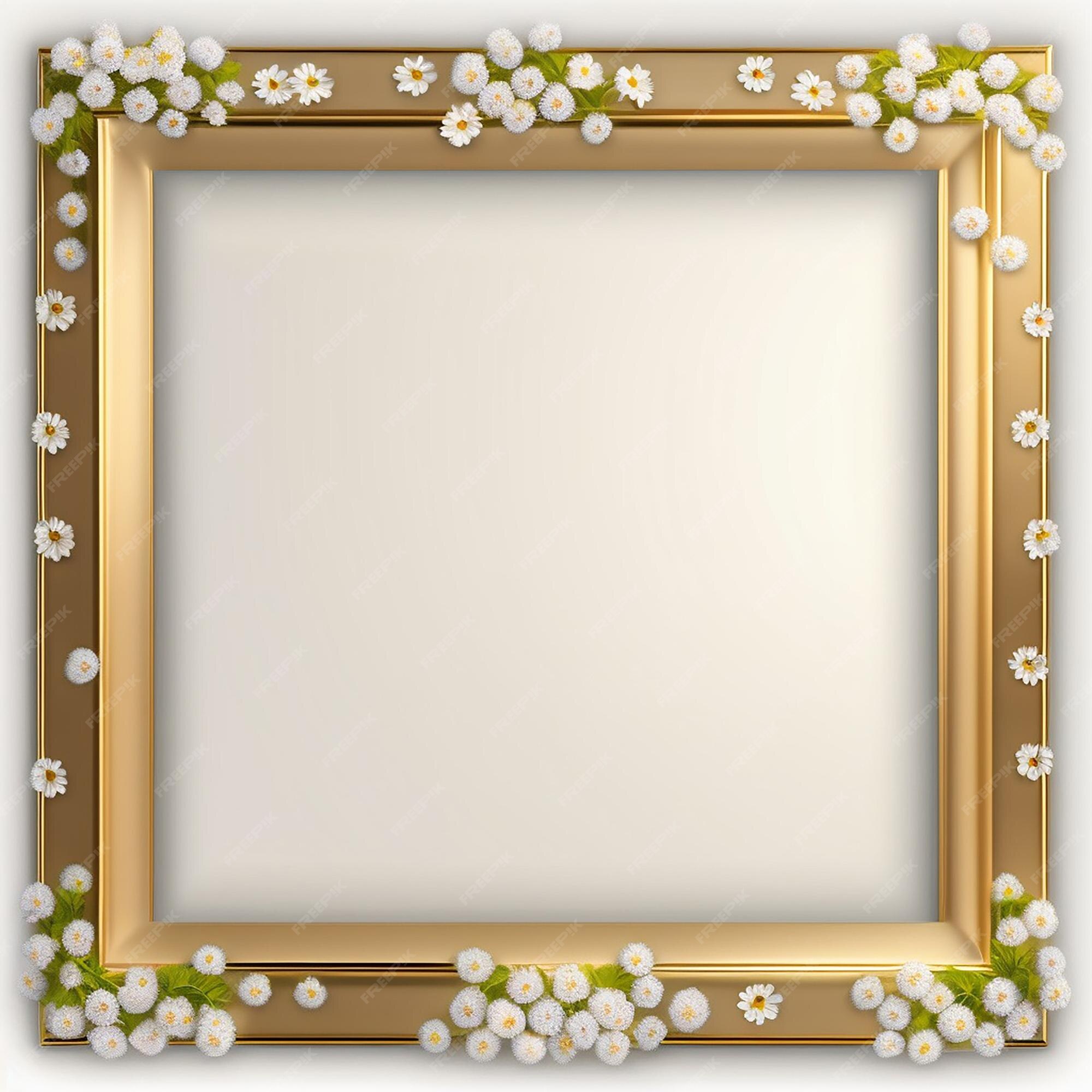 Premium ai image a gold frame with white flowers on it and a white