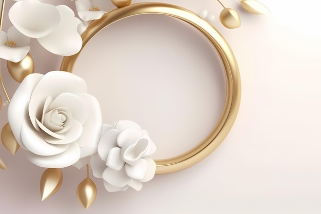 Gold frame with white flowers on a pink background