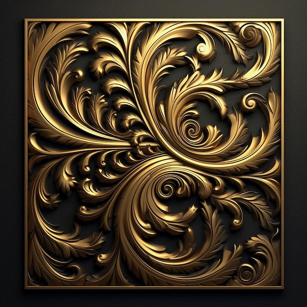 a gold framed art with a black background with a gold cross on it.