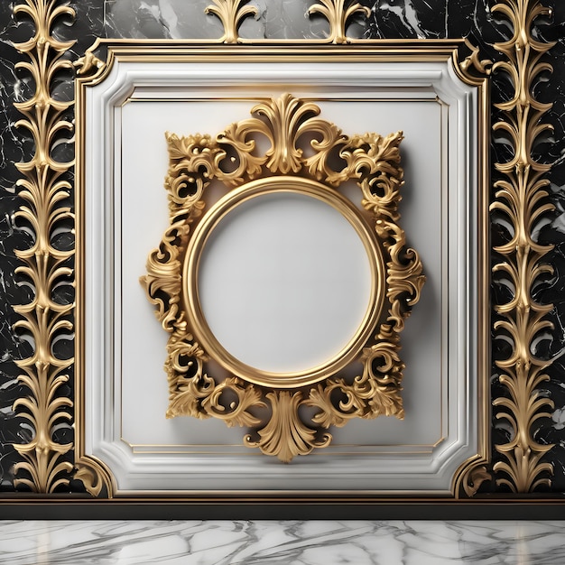 a gold framed picture of a mirror with a gold frame