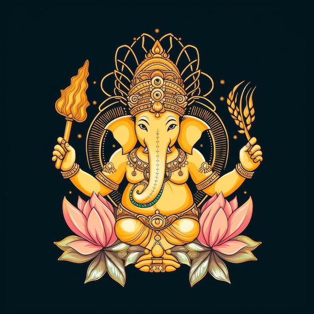 Gold ganesha lord gana four hands one hand holds