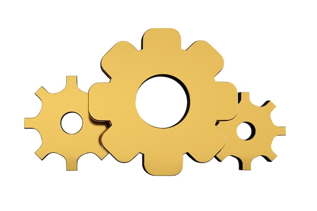 gold gears isolated on white background 3d render