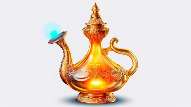 Gold genie lamp or Vintage lamp of Aladdin Generative Ai