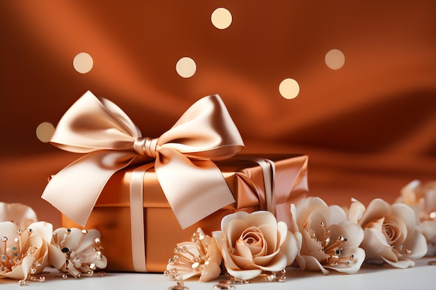 gold gift 3D boxes with golden ribbon with gradient background