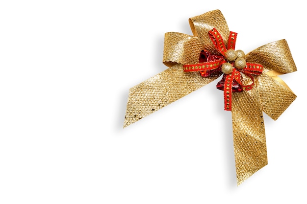 Photo gold gift bow isolated on white
