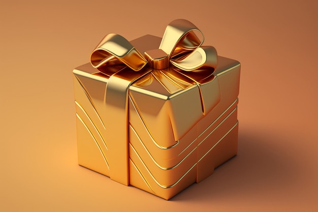 A gold gift box with a bow on it