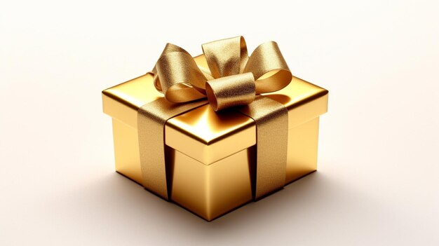 A gold gift box with a bow on it