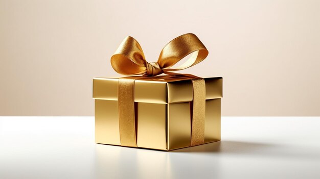 A gold gift box with a bow on it