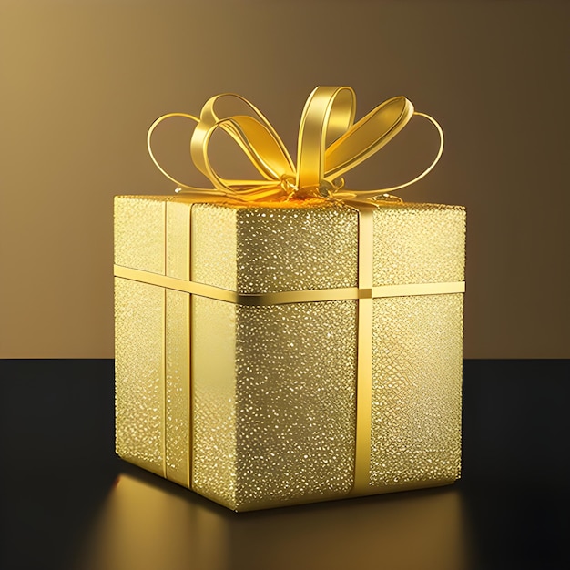 A gold gift box with a bow that says " gold " on it.