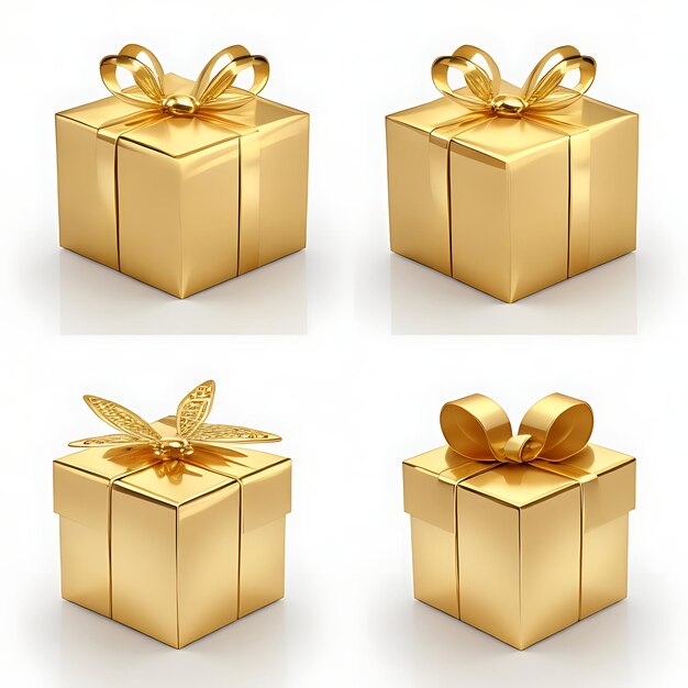 gold giftboxs fly white background ai