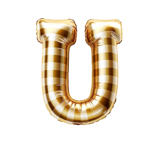 gold gingham metallic U alphabet balloon Realistic 3D on white background Generative AI