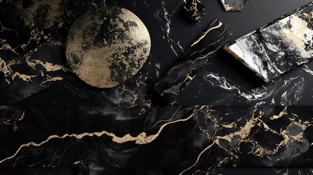 Золотой блеск черный мраморный фон Абстрактный золотой блесок темная мраморная текстура