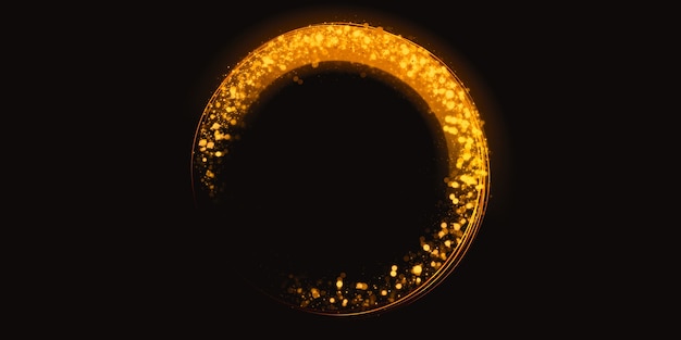 Gold glitter circle abstract swirl light effect sparkling star dust 3d illustration