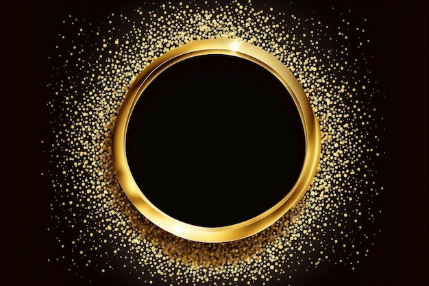 Photo gold glitter circle frame on black background generative ai