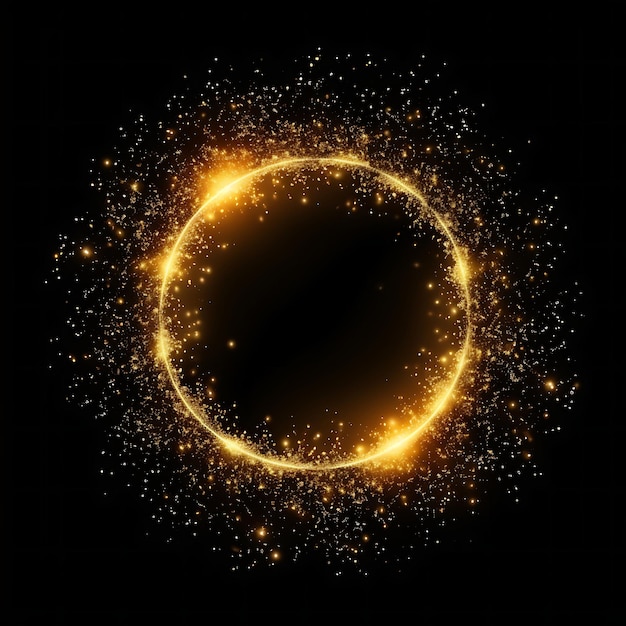 Photo gold glitter circle of light shine sparkles and golden spark particles in circle frame