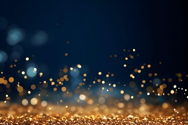 Gold glitter on a dark blue background High resolution