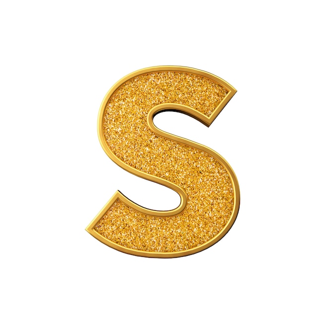 Gold glitter letter S Shiny sparkling golden capital letter 3D rendering