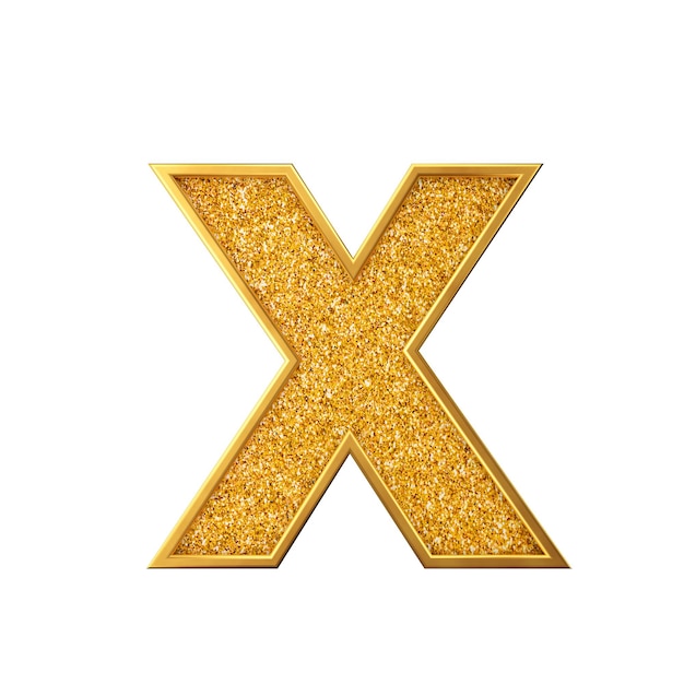 Gold glitter letter X Shiny sparkling golden capital letter 3D rendering