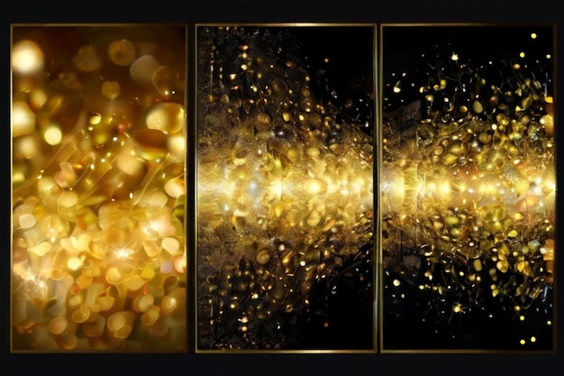 Photo gold glitter lights on black background sparkling bokeh dust